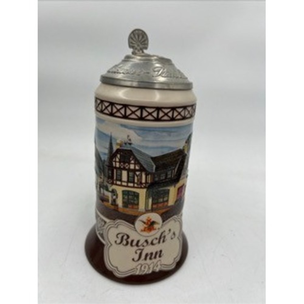 Anheuser Busch Buschs Inn 1914 Beer Stein Lidded Ceramic Collectible Mug